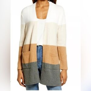 Madewell Kent Colorblock Alpaca Wool Blend Open Cardigan |Antique Cream NWT~XL